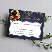 Cartons Réponse Elégant marine bordeaux or script mariage floral