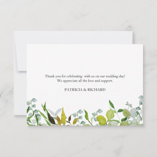 Cartons Réponse Elégant Merci Mariage verdoyant (Dos)