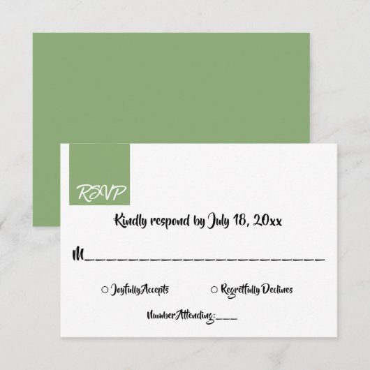 Cartons Réponse Élégant minimal chic vert moderne simple Mariage (Devant / Derrière)