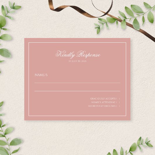 Cartons Réponse Elegant Minimal Dusty Rose Border Script Wedding