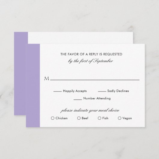 Cartons Réponse Élégant minimal Lavande numérique Mariage violet (Devant / Derrière)