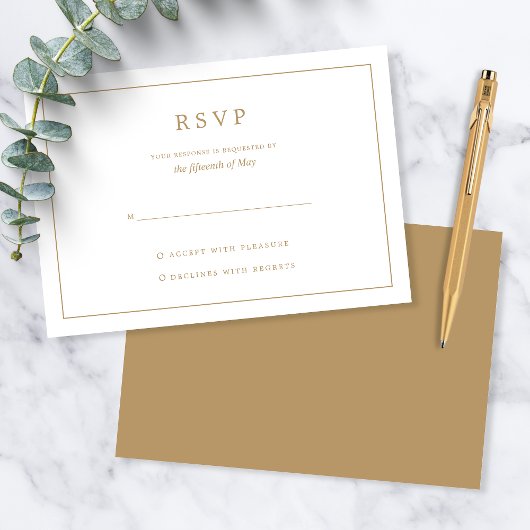 Cartons Réponse Elegant Minimalist Border Gold Wedding