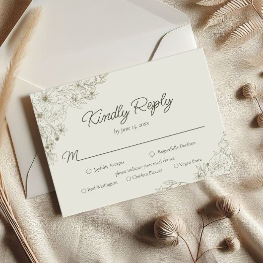 Cartons Réponse Elegant Minimalist Floral Kindly Reply Wedding