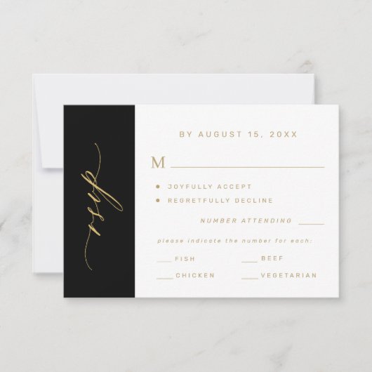 Cartons Réponse Elegant minimalist typography gold black wedding (Devant)
