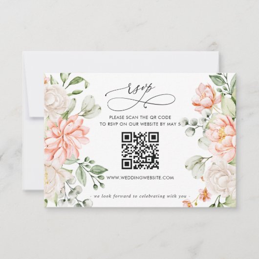 Cartons Réponse Elegant Modern Botanical Blush Floral QR CODE (Devant)