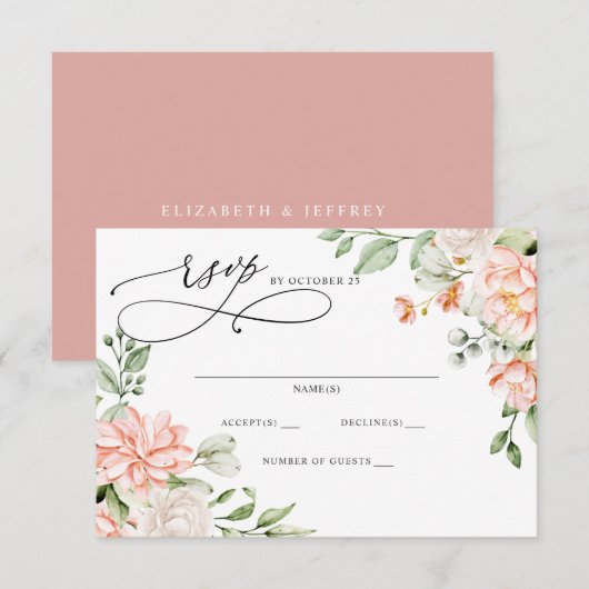 Cartons Réponse Elegant Modern Botanical Blush Floral Wedding (Devant / Derrière)