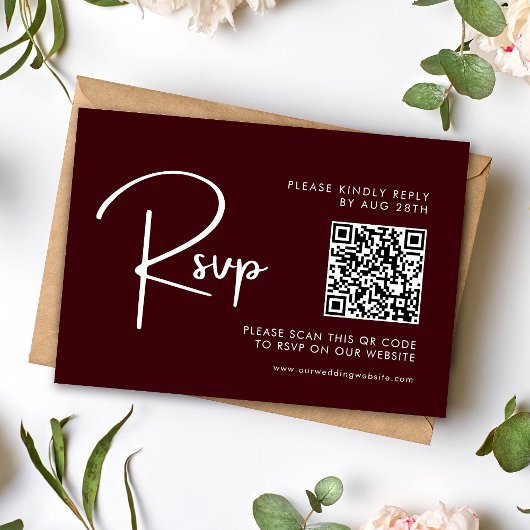Cartons Réponse Elegant & Modern Burgundy Wedding QR Code