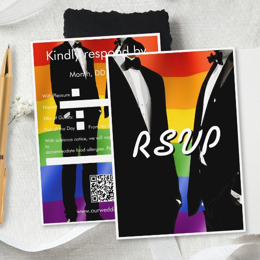 Cartons Réponse Elegant Modern Gay Men Wedding Rainbow QR Code