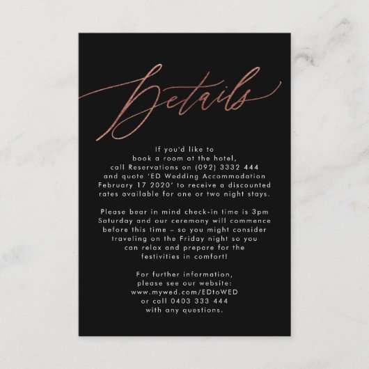 Cartons Réponse Elégant Moderne Calligraphie Or Détails du Mariage (Devant)
