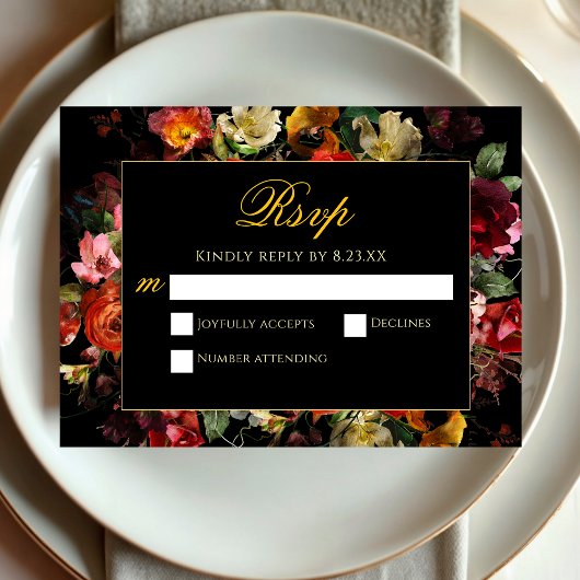 Cartons Réponse Élégant moderne moody fleurs mariage