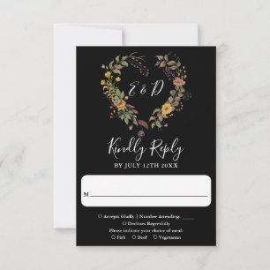 Cartons Réponse Élégant Moderne Rustique Floral Cœur Mariage