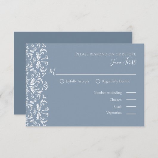 Cartons Réponse Élégant Moderne Simple Dusty Blue Filigree (Devant / Derrière)