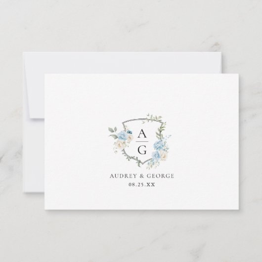 Cartons Réponse Elégant Monogramme bleu-bleu-bleu (Dos)