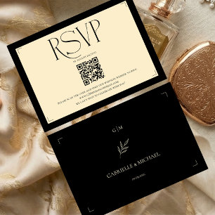 Cartons Réponse Élégant Monogramme Crème et Noir Mariage