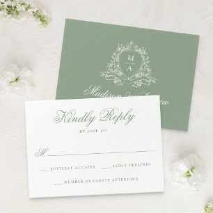 Cartons Réponse Élégant Monogramme de Mariage à Fleurs de Crête de