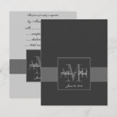 Cartons Réponse Élégant Monogramme gris charbon de bois Mariage RS (Devant / Derrière)