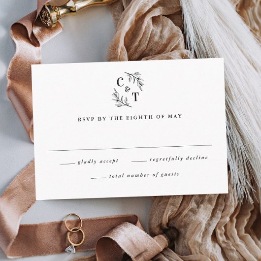 Cartons Réponse Élégant Monogramme Mariage Feuille