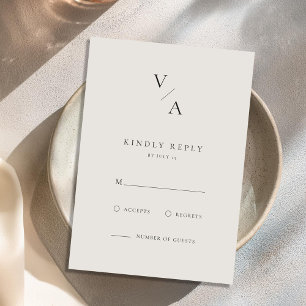 Cartons Réponse Élégant Monogramme moderne Mariage noir et ivoire