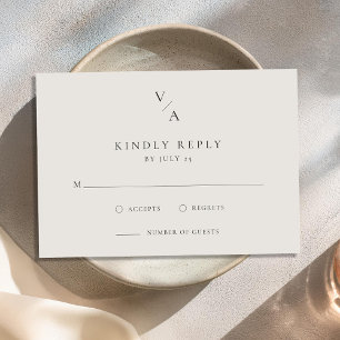 Cartons Réponse Élégant Monogramme moderne Mariage noir et ivoire