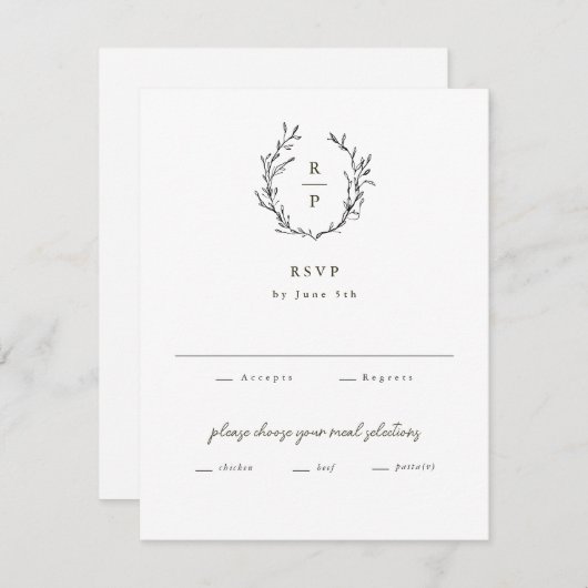 Cartons Réponse Élégant Monogramme noir et blanc Mariage officiel (Devant / Derrière)