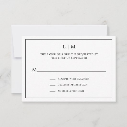 Cartons Réponse Élégant Monogramme noir et blanc Mariage simple (Devant)