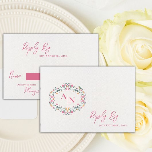 Cartons Réponse Élégant Monogramme Plutôt complexe Mariage floral
