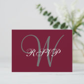 Cartons Réponse Élégant Monogramme Script Burgundy Grey Wedding RS (Debout devant)