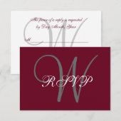 Cartons Réponse Élégant Monogramme Script Burgundy Grey Wedding RS (Devant / Derrière)