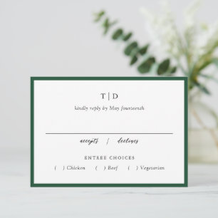 Cartons Réponse Élégant Monogramme Vert Émeraude Mariage Moderne