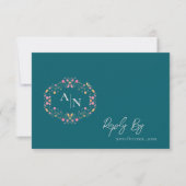 Cartons Réponse Élégant Monogramme vert Mariage floral complexe (Devant)