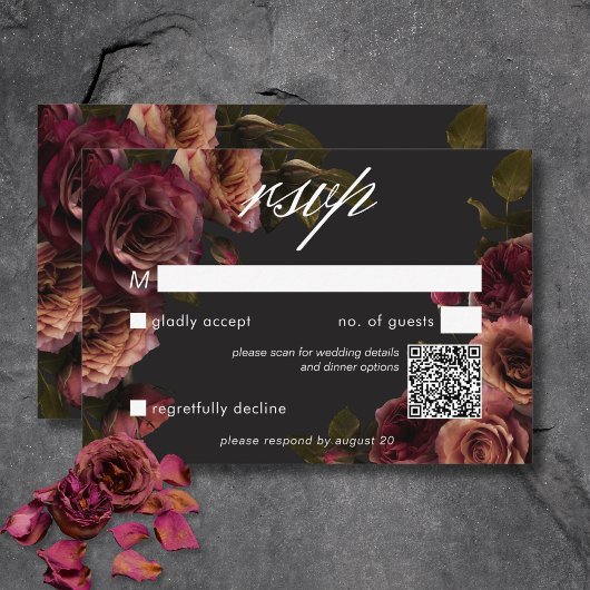 Cartons Réponse Elégant Moody Muted Rust & Burgundy Floral QR Code