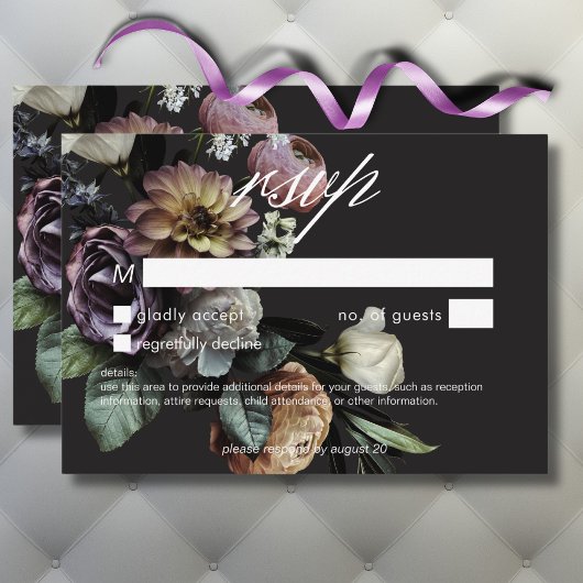 Cartons Réponse Élégant Moody Twilight Muted Floral Pas de dîner