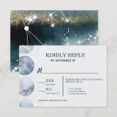 Cartons Réponse Élégant Moon Blue Gold Stars Mariage (Devant / Derrière)