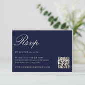Cartons Réponse Elegant Navy Blue Old Money QR Code Wedding (Debout devant)