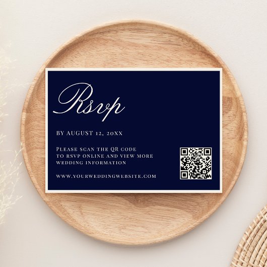 Cartons Réponse Elegant Navy Blue Old Money QR Code Wedding
