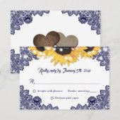 Cartons Réponse Elegant Navy Blue Sunflower Floral Lace Wedding (Devant / Derrière)