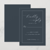 Cartons Réponse Elegant Navy Calligraphy (Devant / Derrière)