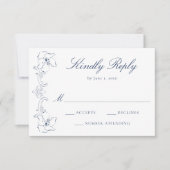 Cartons Réponse Elegant Navy Ornate Floral Frame Wedding (Devant)