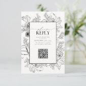 Cartons Réponse Élégant noir blanc Mariage QR Code S'il vous plaît (Debout devant)