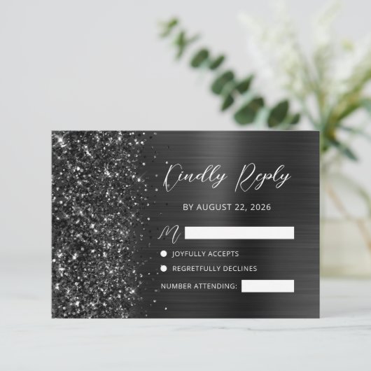 Cartons Réponse Élégant noir brossé Parties scintillant de script  (Debout devant)