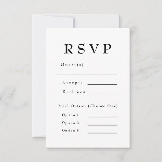 Cartons Réponse Élégant noir et blanc Mariage intemporel (Devant)