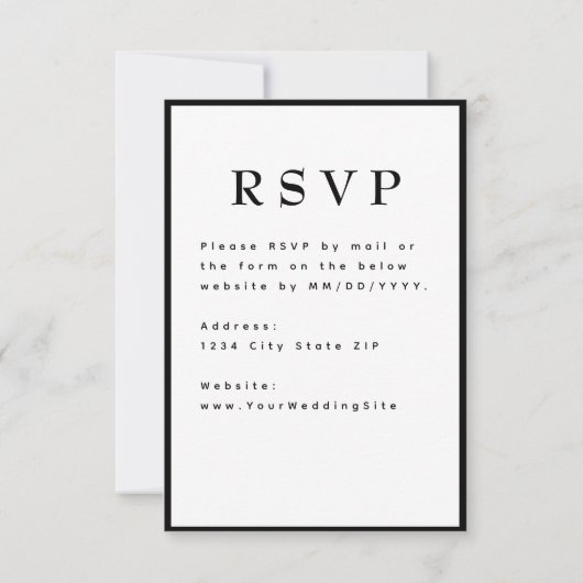 Cartons Réponse Élégant noir et blanc Mariage intemporel (Dos)