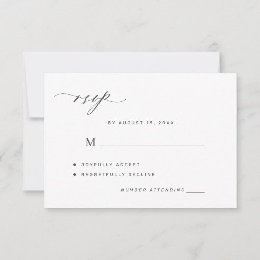 Cartons Réponse Élégant noir et blanc mariage simple (Devant)