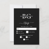 Cartons Réponse Élégant Noir et Blanc Monogramme Initiales Mariage (Devant)