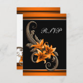Cartons Réponse Élégant noir et orange Asiatique Lily Mariage (Devant / Derrière)