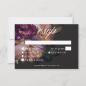 Cartons Réponse Elégant noir Moody Floral Mariage Trois Dîners (Devant)