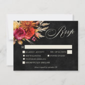Cartons Réponse Élégant noir Vibrant Boho Floral Script Mariage (Devant)