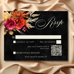 Cartons Réponse Élégant noir Vibrant Boho Floral Script Mariage