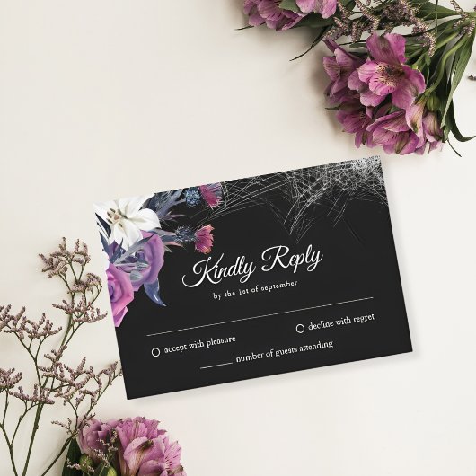 Cartons Réponse Élégant noir violet gothique Mariage crâne floral