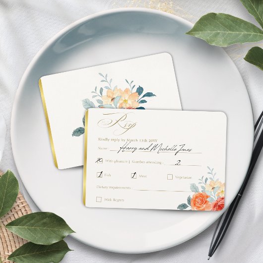 Cartons Réponse Élégant or Blush Floral Script Mariage